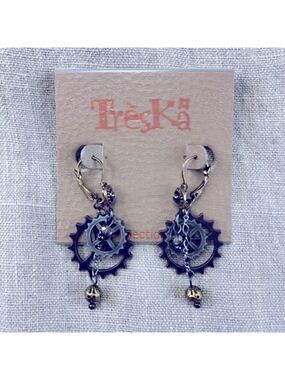 TRESKA steampunk mixed metal gears earring New